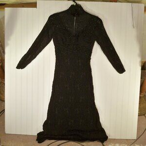 LILLIE RUBIN, Black Lace, Bead, Floral Dress P